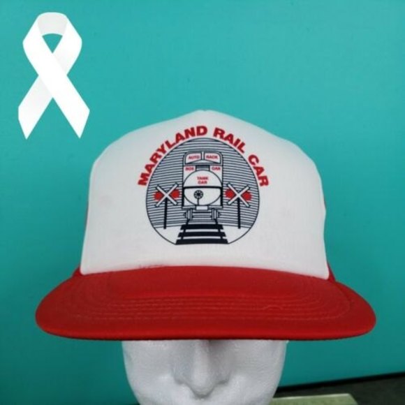Vintage Train Maryland Rail Car Snapback Mesh Back Trucker Hat Cap Red  & White - Picture 1 of 7